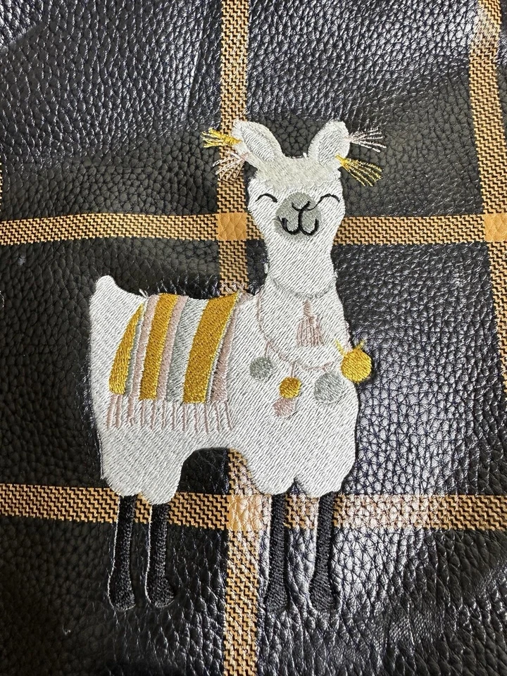 Bolso de Mano Thirty One Cuero Sintético Marrón Cuadros Bordado Llama KC Foto 3 de 4