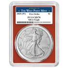 2025 (W) $1 American Silver Eagle PCGS MS70 FS West Point Label Red Frame
