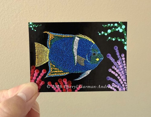 ACEO Original Dot Painting Whimsical King Angelfish by Cheryl Andrade