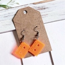 Handcrafted Orange Rectangle Acrylic Dangle Earrings Art Theme
