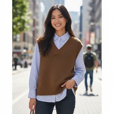 Womens Nasty Gal Minimalist Oversized Sweater Vest V Neck Tunic Long Pullover S