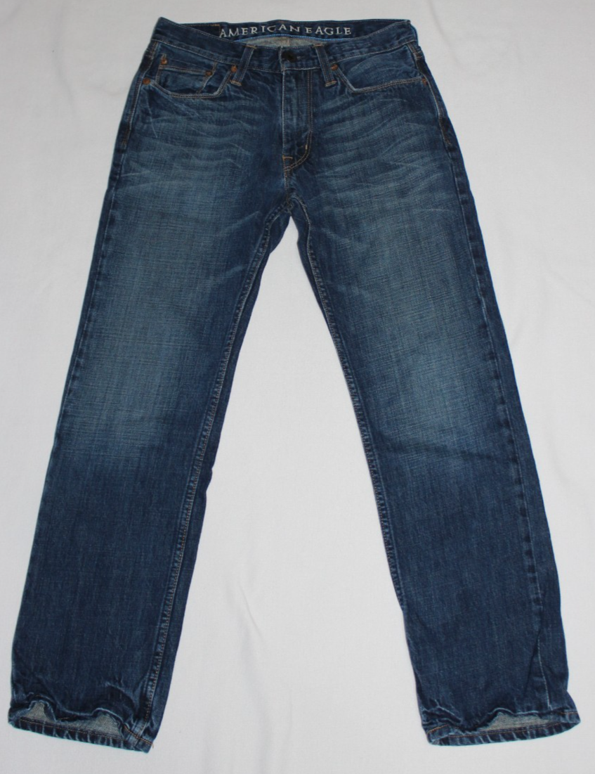 American Eagle Men's Slim Straight Jeans Size 29X30 Blue Distressed Faded