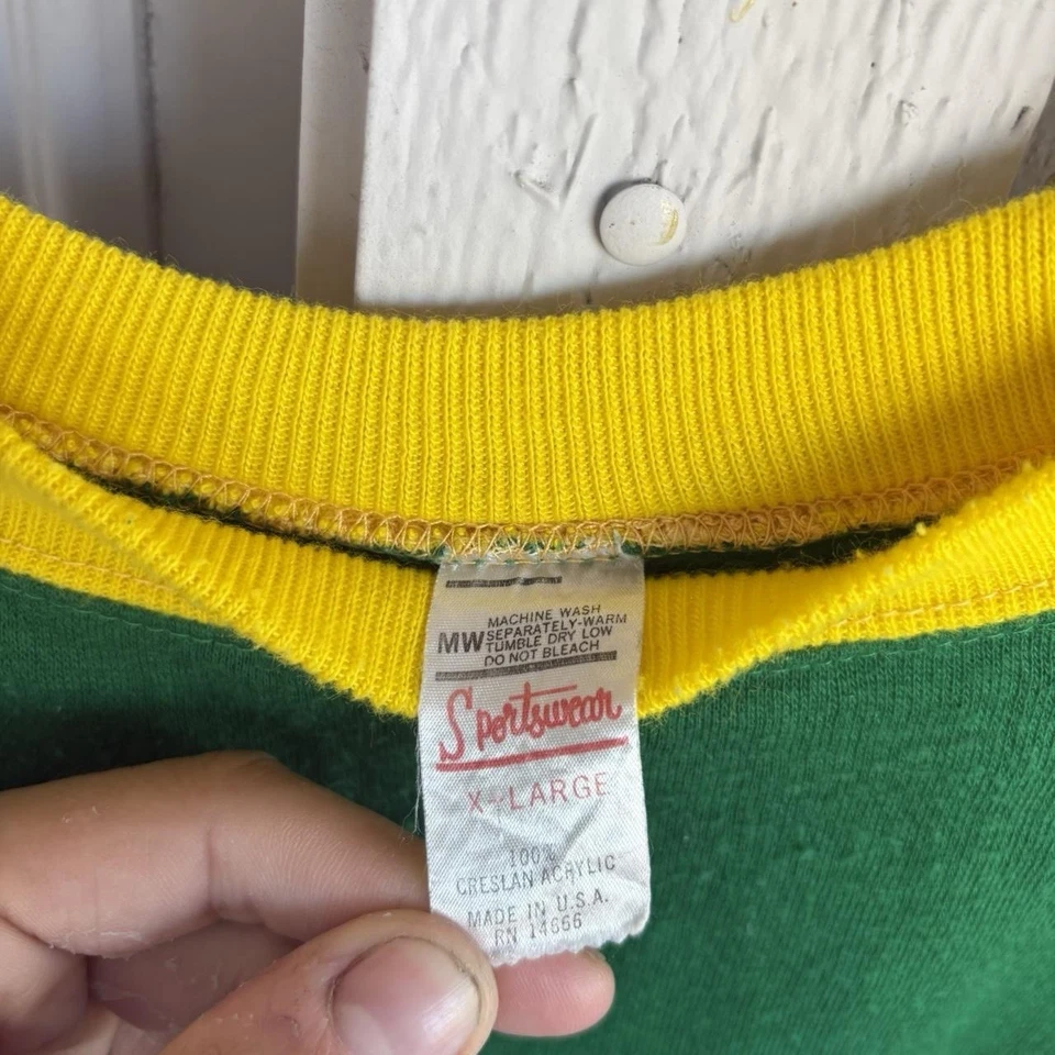 Camisa Manga Larga Cal Poly Pomona True Vintage Años 70 Verde Amarillo Rayas Talla XL Foto 4 de 4