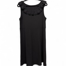Ann Taylor Black Sleeveless Ruffle Neck Midi Dress, Size Large