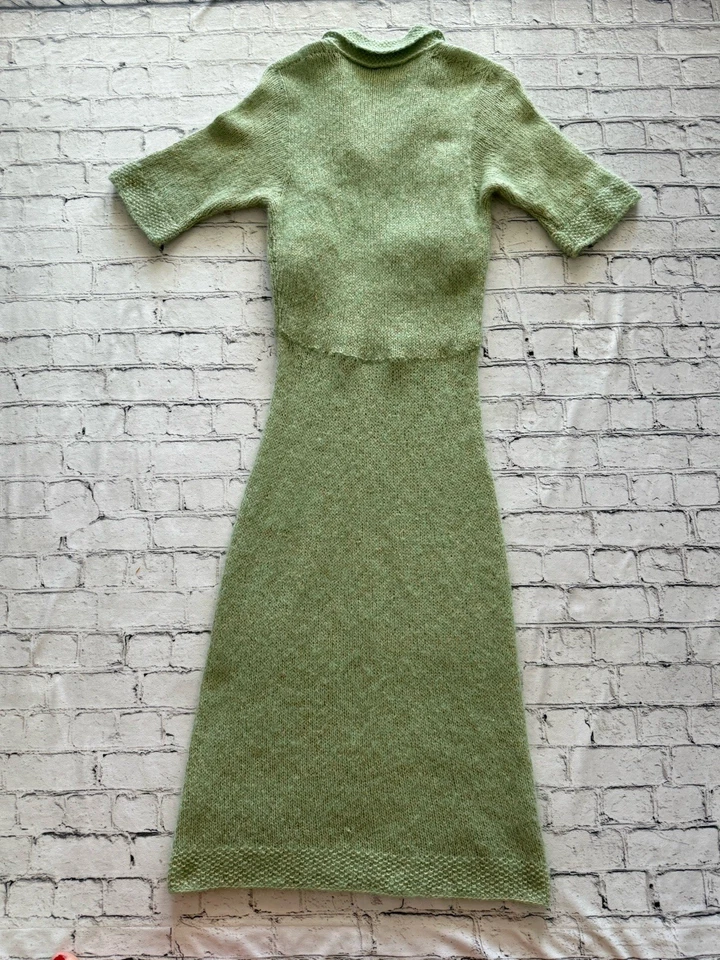 Vestido Lápiz Midi Verde Tejido Vintage Años 70 Mezcla Lana Estilo Secretaria Talla S Foto 4 de 4