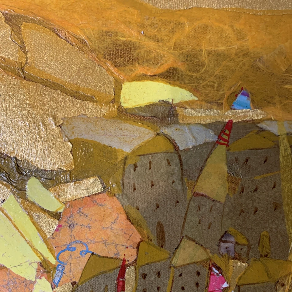 Collage de pintura de medios mixtos de arte contemporáneo Olga Verikaki 'Sunshine 2' 2016 Foto 4 de 4