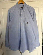 Chaps Ralph Lauren Classic Fit Blue Solid Dress Shirt 17 34/35 Button-Down