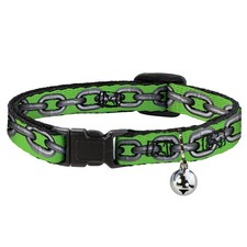 Cat Collar Breakaway with Bell Metal Chain Green/Gray NARROW Fits 8.5-12"