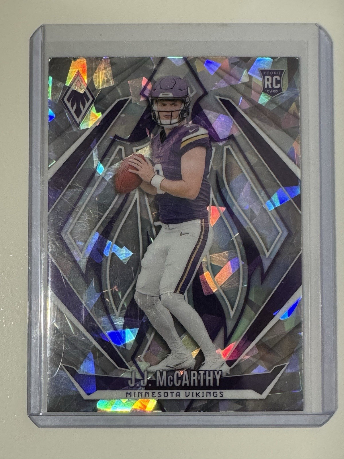 J.J. McCarthy 2024 Panini Phoenix Silver Cracked Ice #185 (RC) Minnesota Vikings