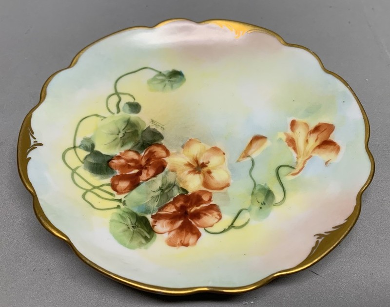 W A Pickard 6” Floral Plate Gold Fluted Edge Mark 4 1903-1905 Signed Tolix