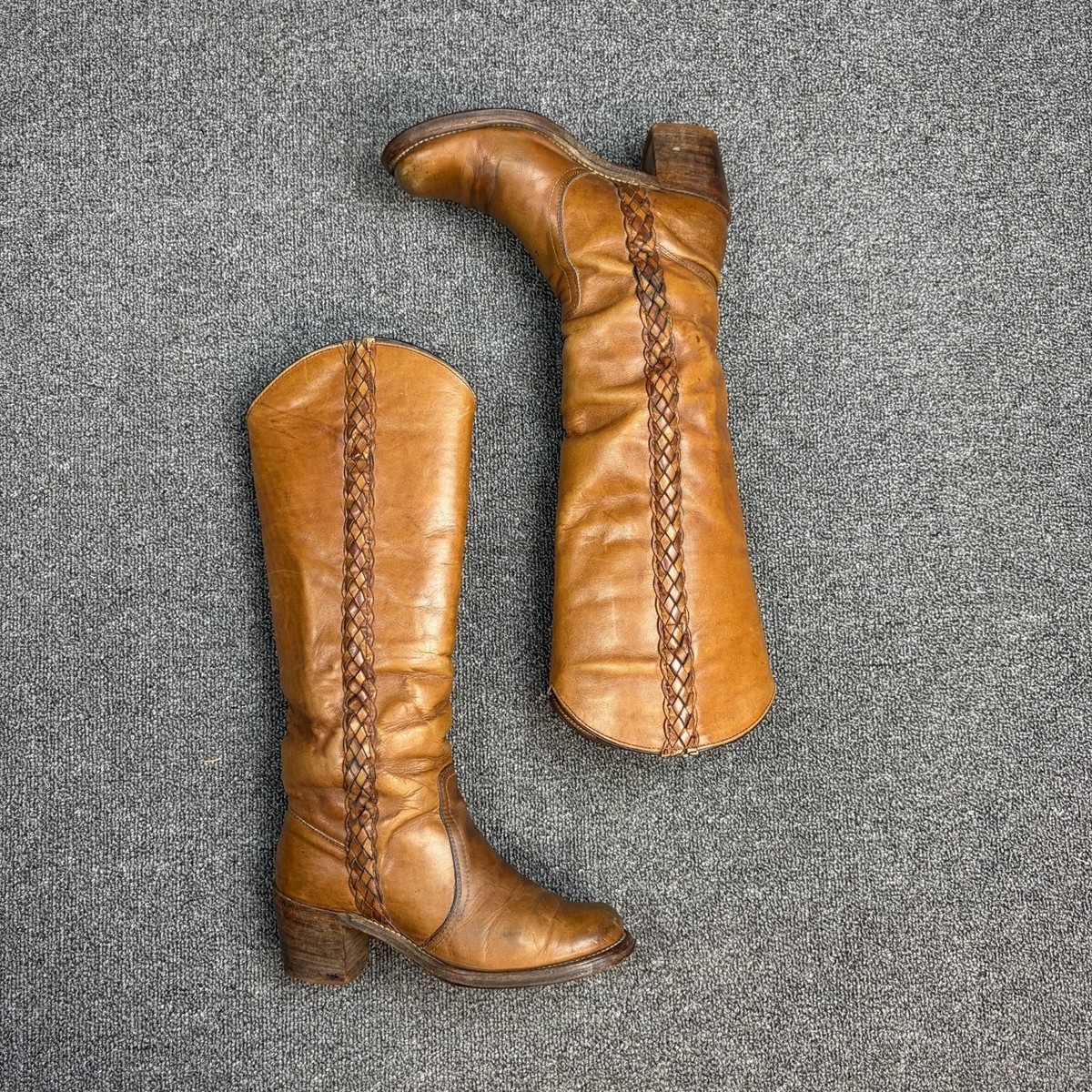 Vintage FRYE Black Label Braided 8549 Brown Leather Campus Boots
