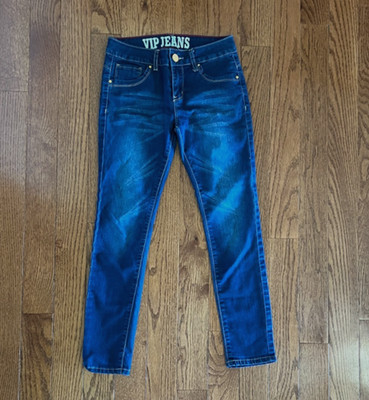 Girls Size 12 VIP Skinny Jeans Dark Blue Denim Stretch Mid Rise Zip Comfort Pant