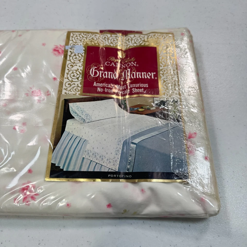 vintage cannon twin fitted sheet pink roses all over blend usa mcm retro - Image 3 of 4