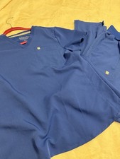 Fabletics Method Flex 2-Pocket Scrub Top/Bottom Set Size M/L Royal Blue Read