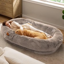 Calming Human Dog Bed, 71" x 44" x 12" Giant Human 71"L x 44"W x 12"Th Camel