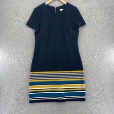 Calvin Klein Dress Womens 8 Black Shift Short Sleeves Ponte Knit Stripe Detail