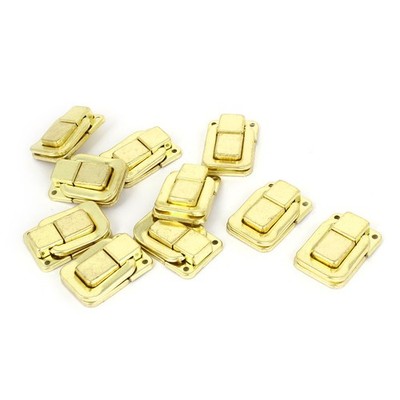 10Pcs Jewelry Box Latch Case Hasp Pad Chest Lock Hook Hinge Brass Tone