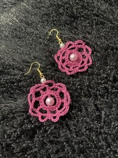 Handmade Crochet Earrings Red Flowers