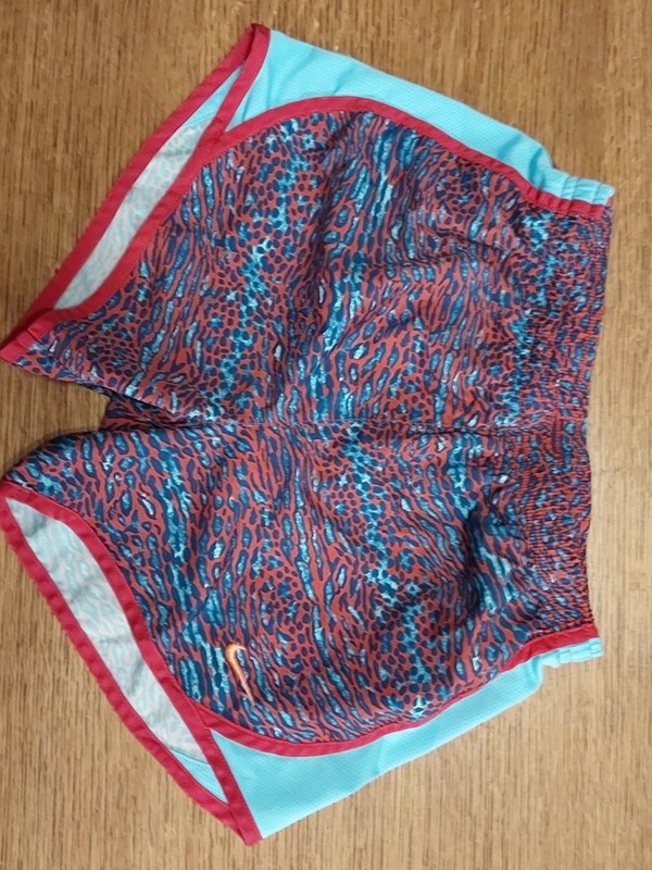 Nike Dri-FIT Girl's Running Mesh Shorts Animal Print Drawstring Red Blue Size L