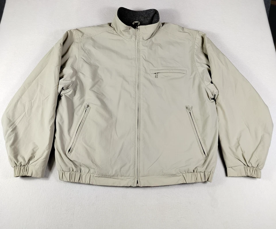 Eddie Bauer Jacket Mens Large Beige Polartec Fleece Lined Nylon Bomber Full Zip - Image 2 of 4