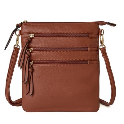 Damen Umhängetasche Kunstleder Messenger Schultertasche, mehrere Reißverschlusstaschen