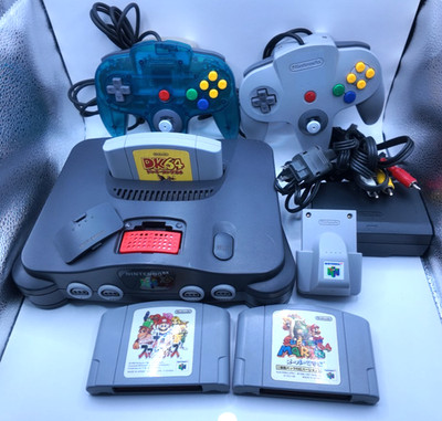 Nintendo 64 Console Bundle 2 Controllers Smash Bros DK64 Mario Rumble Pak Used