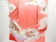 7806658: JAPANESE KIMONO / ANTIQUE FURISODE / SILK / PEOPLE IN THE HEIAN ERA