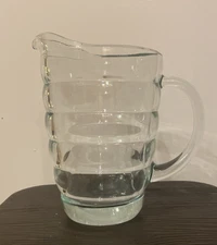 Vintage MCM Beehive Clear Glass Ribbed 48 oz. Pitcher Green Tint