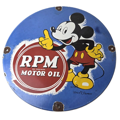 #ad #ad Vintage RPM Motor Oil Sign Mickey Mouse Gasoline Service Gas Porcelain Sign $120.27