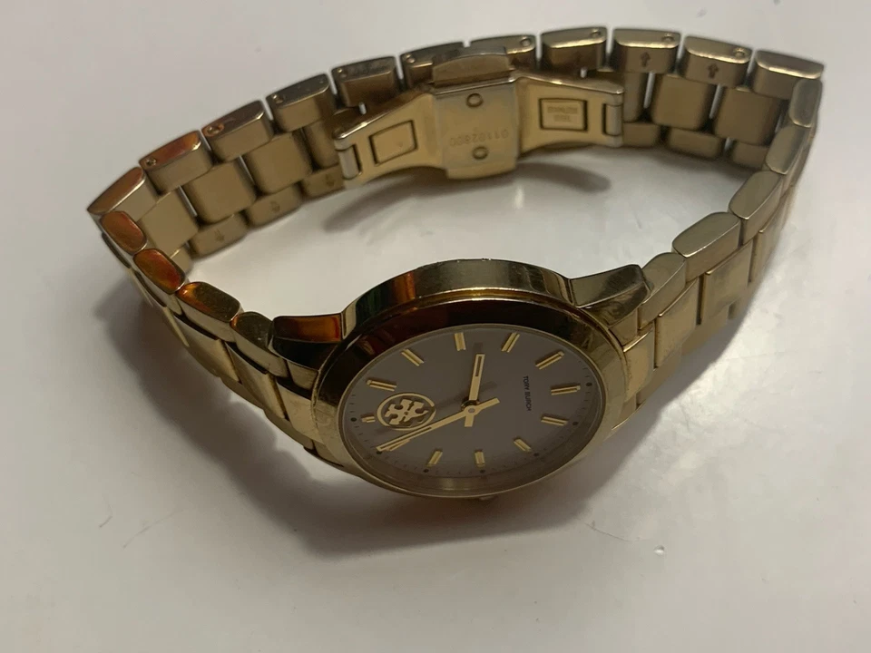 Near Mint Tory Burch Yellow Gold Collins White Dial Watch TBW1300 Logo 9/10 - Image 4 of 4