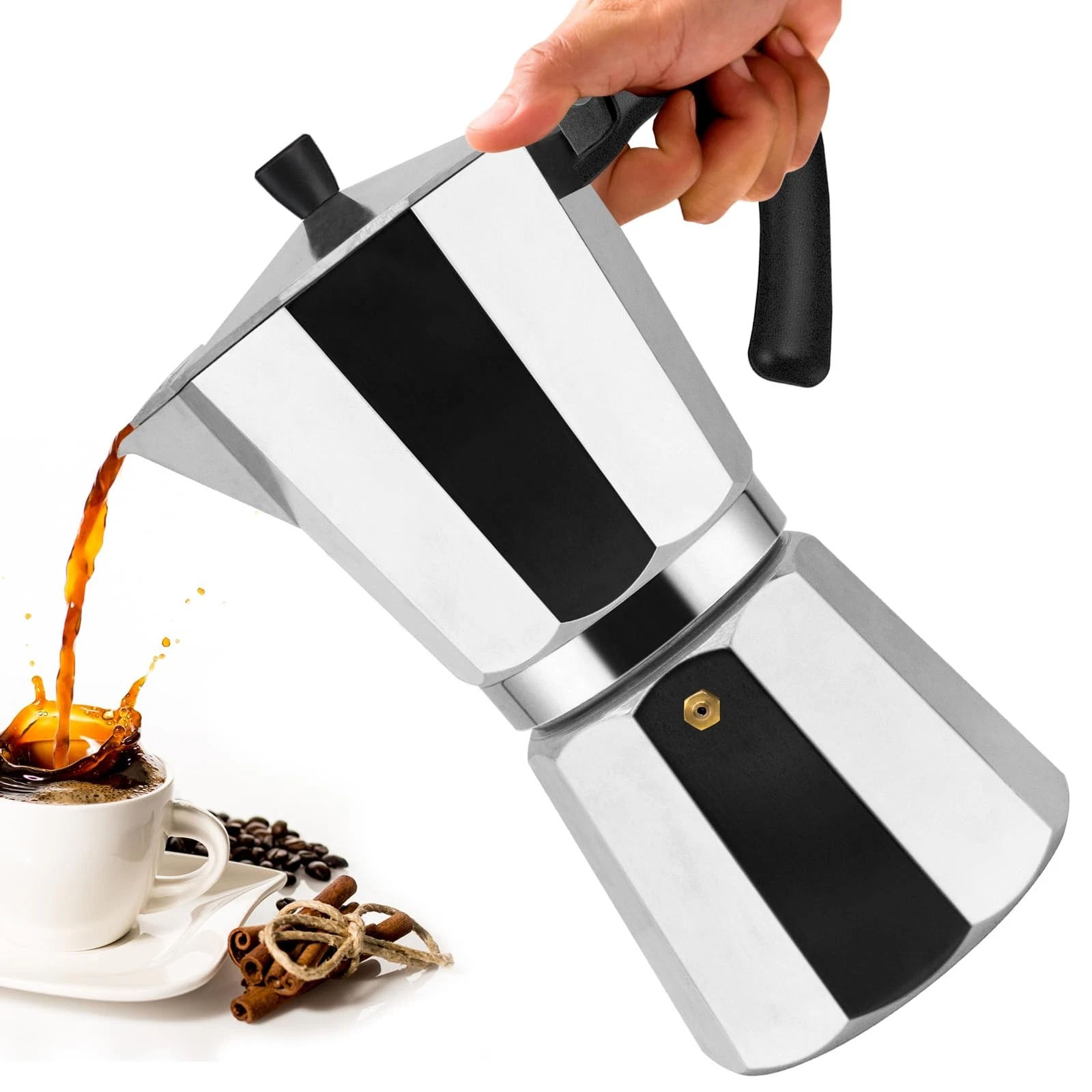 Vaolvpant 12 Cup Aluminum Moka Pot Classic Stovetop Espresso 12 Cup, Silver