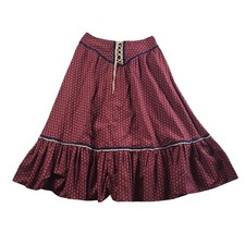 Vintage You Babes Burgundy Calico Prairie Maxi Skirt Lace Up Ruffle Hem 27 Waist