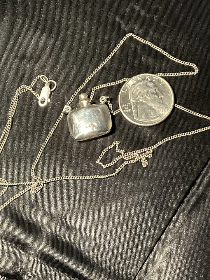 🔥 DE COLECCIÓN AVEDA PLATA ESTERLINA PERFUME BOTELLA TABACO COLGANTE FIRMADO CADENA 925 Foto 3 de 4