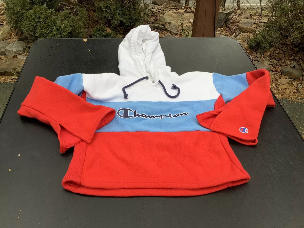 CHAMPION Reverse Weave Red/White/Blue Cotton Blend HOODIE SWEATSHIRT  Women\'s XS | eBay