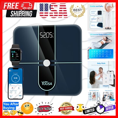 High Accuracy Smart Bathroom Scale with LED Display - 20 Body Metrics Sync