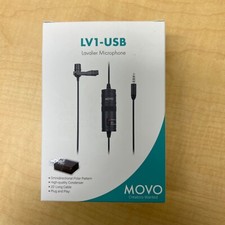 Movo LV1-USB Lavalier Microphone Black for Smartphone/Computer w/ Case - NEW