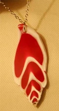 Unique Red & White Cross-Section Natural Shell Silvertone Pendant Necklace