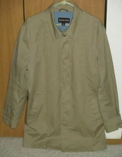 Michael Kors Men's Large British Khaki Hidden Zip Snap Front Dress Overcoat 