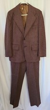VTG 70s Plaid 2 PC Leisure Suit Polyester Double Knit 42 Jacket 34x 28.5 Pants