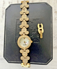 Disney Time Works Women's Mickey Mouse Head Gold Tone Jeweled Watch and Band