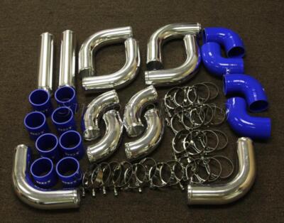 RDT 2.5'' UNIVERSAL 12PC CHROME ALUMINUM PIPING + BLUE COUPLERS EF EG EK DA DC2