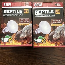 2 Pack Reptile Lamp Mercury Vapor UVB UVA Heat Light 80W Lucky Herp All-in-One
