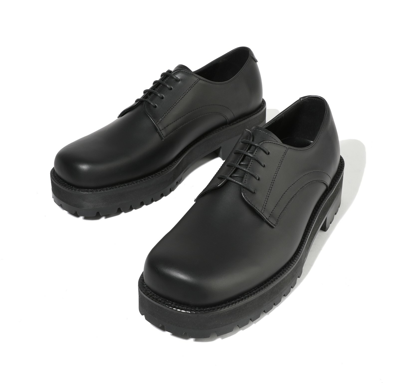 SAOLA Scarpe derby Firenze Atelier uomo pelle nera punta tonda larga plateau