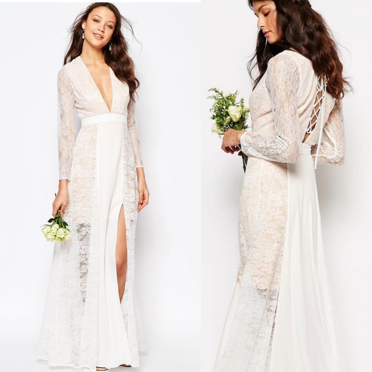 Deep V-Neck Elegant Lace Maxi Evening Dress Deep V-Neck Elegant Lace Maxi Evening Dress