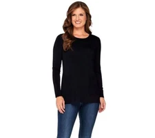 LOGO by Lori Goldstein Size 1X Black Knit Top with Brushed Lace Pockets