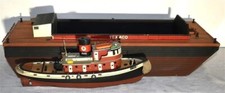Vintage Wooden   TEXACO COAL BARGE W/TUG BOAT, 20TH C., L. 24"