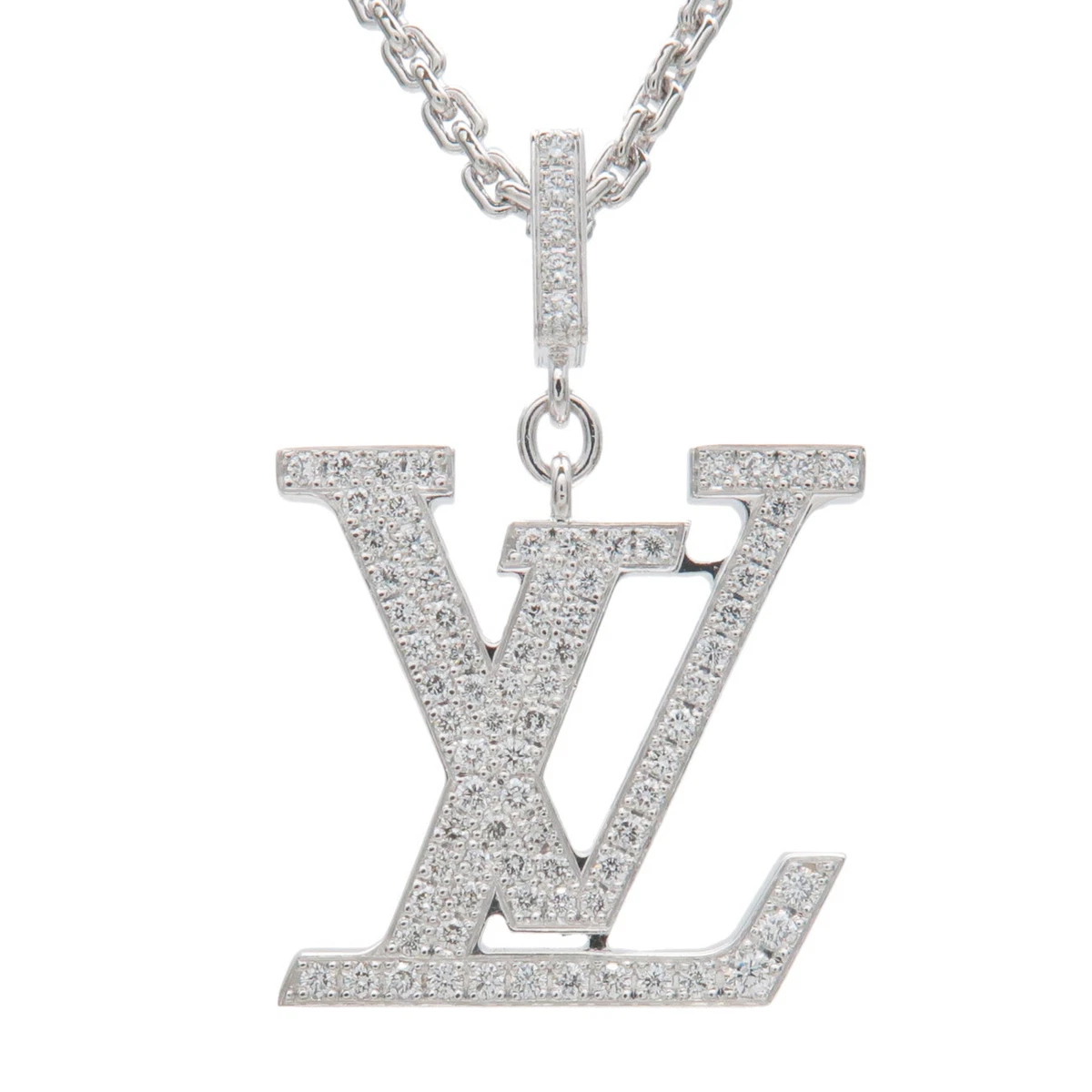 Louis-Vuitton-Pandantiff-Diamond-Necklace-K18-White-Gold-Q93670