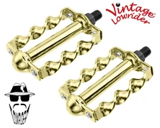 ORIGINAL F&R Vintage Lowrider Flat Twisted Bicycle Pedals 1/2" Steel Gold Bike