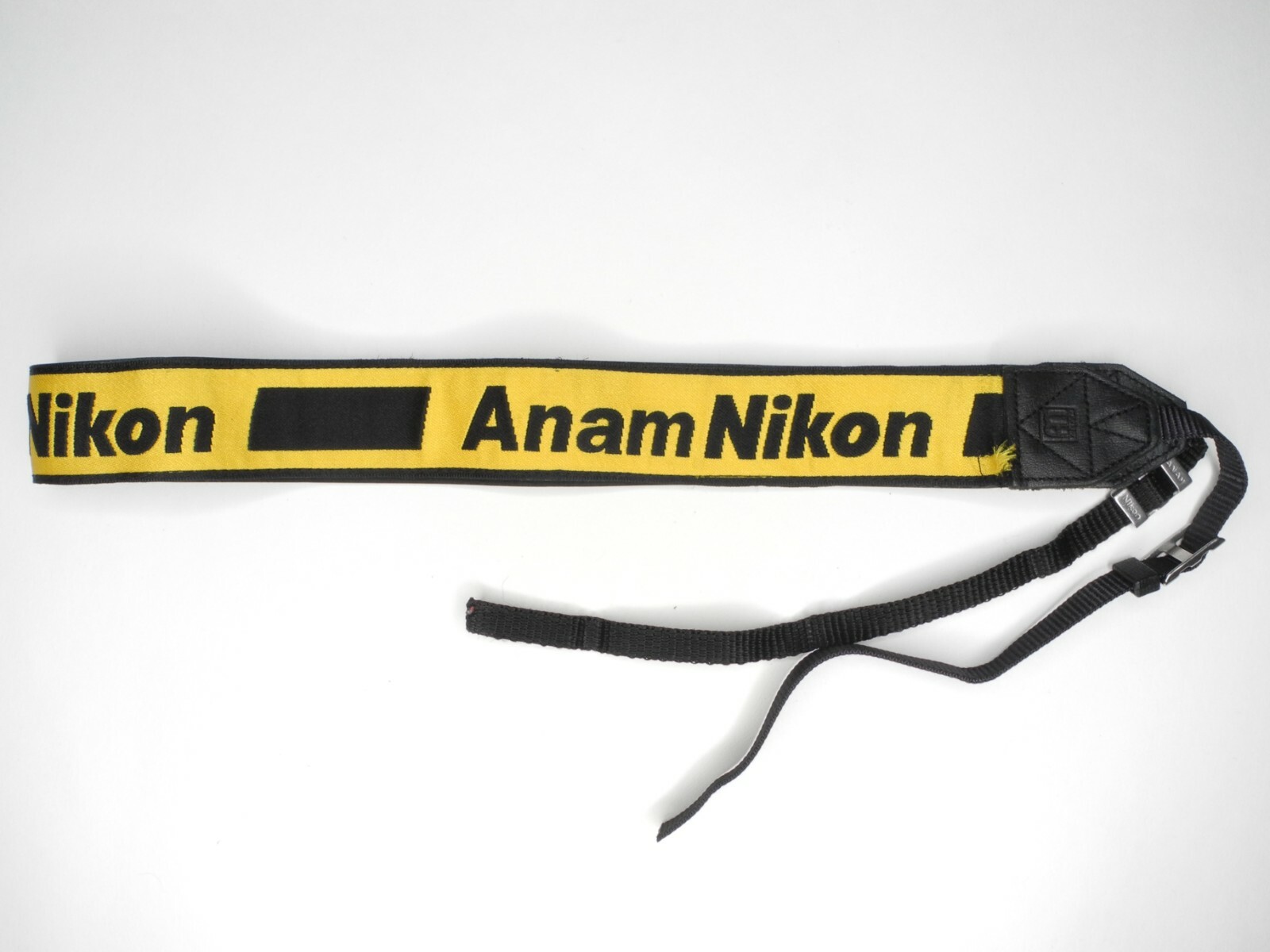 (CUT IN FABRIC) Nikon Anam Yellow Camera Neck Strap w/ Engraved Metal Buckles