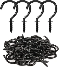 RELBRO Screw Hooks, 1-1/4 Inch Metal Screw in Cup Hooks, 50 Pcs, Black